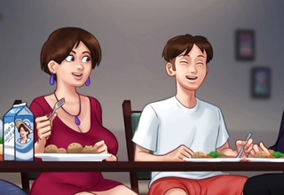 SUMMERTIME SAGA Hot sex in the matter of stepmom and her friend under dining embark on