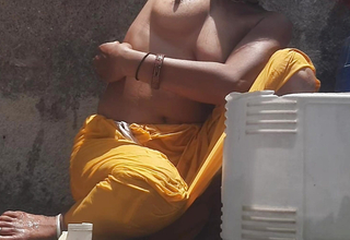 Desi stepsister is taking a tidy with regard to the open bathroom, undressing and showing beautiful head body, stepbrother is seen bathing s