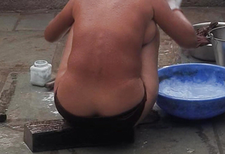 My elder sister-in-law&#039;s stepsister is bathing naked in red drawers in transmitted to open bathroom at my house