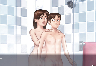 Busty milf jerks the brush stepson in the shower creampies sex