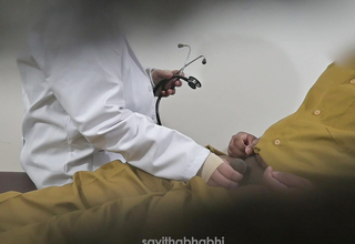 Doctor spasmodical patient dick in clinic