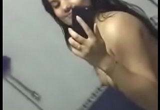 Sexy girl fingering in bathroom for boyfriend