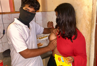 Excited Indian sister-in-law's hard by brother-in-law approximately kitchen