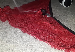Cumming on my Indian Mom's Lacy Red Panties