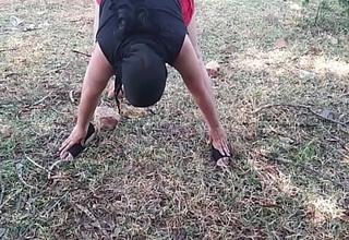 Indian Muslim Bhabhi Outdoor Public Doing Nude Yoga Daring Solo Pissing