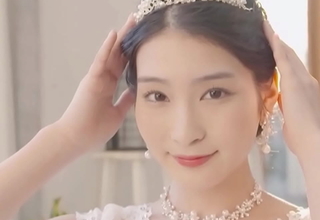 Sensual Japanese bride Suzu Honjo teases in delicate wedding lace, eyeshot full of desire.