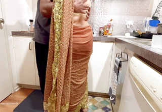 Indian Stiffener Romance in the air the Kitchen - Saree Intercourse - Saree lifted up, Ass Spanked Boobs Press