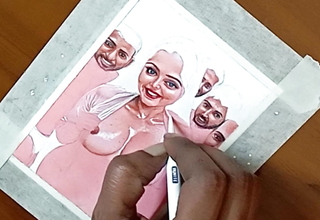 Erotic Art Or Drawing Of Sexy Indian Woman possessions wet with Four Hard up persons