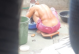 Play on words stepsister bathing in burnish apply open, stepsister looked very hot