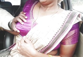 Telugu Stepmom with an increment of Stepson Car Sex Crezy Smutty Talks.