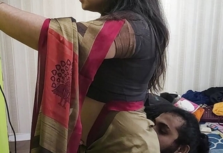 Vaishnavy ass lick in saree by Sharun Raj, Mallu couple Sexy saree ass romance, Sexy girl ass kiss together with rub by mallu boy, Romance